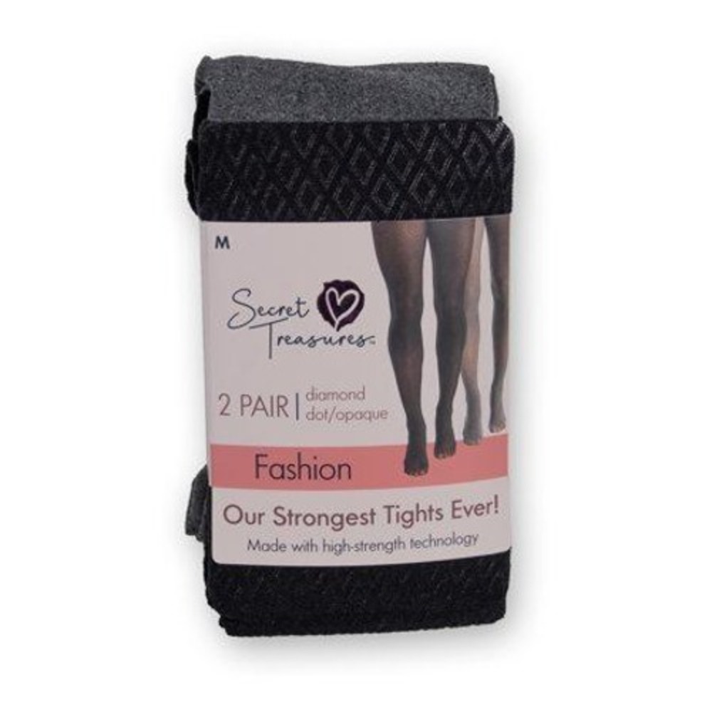Secret Treasures Tights Women L Black NWT 2 Pair Opaque Diamond Dot Fashion